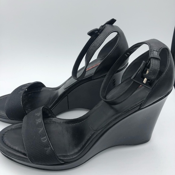 Prada wedge sandals- Blk patent size 38 - Picture 2 of 6